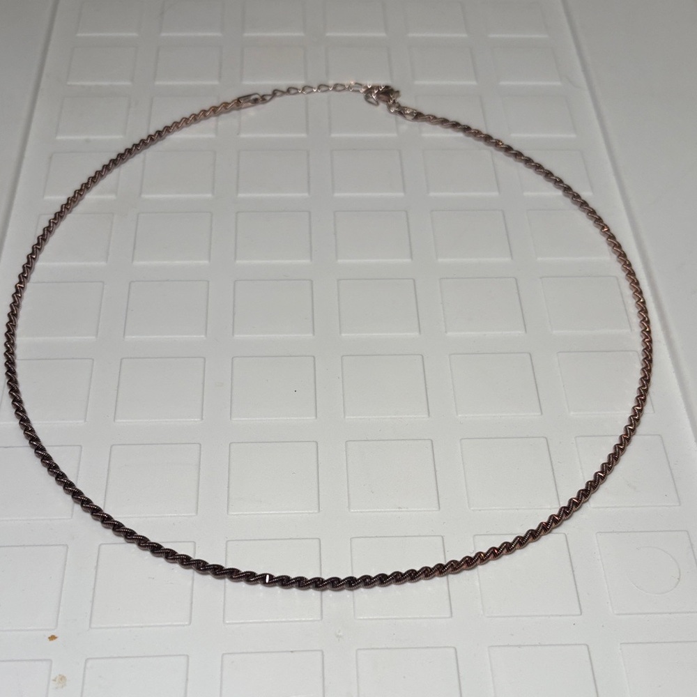 Omega Marked 925 Rose Gold Overlay with a twisted or rope-like design Necklace
